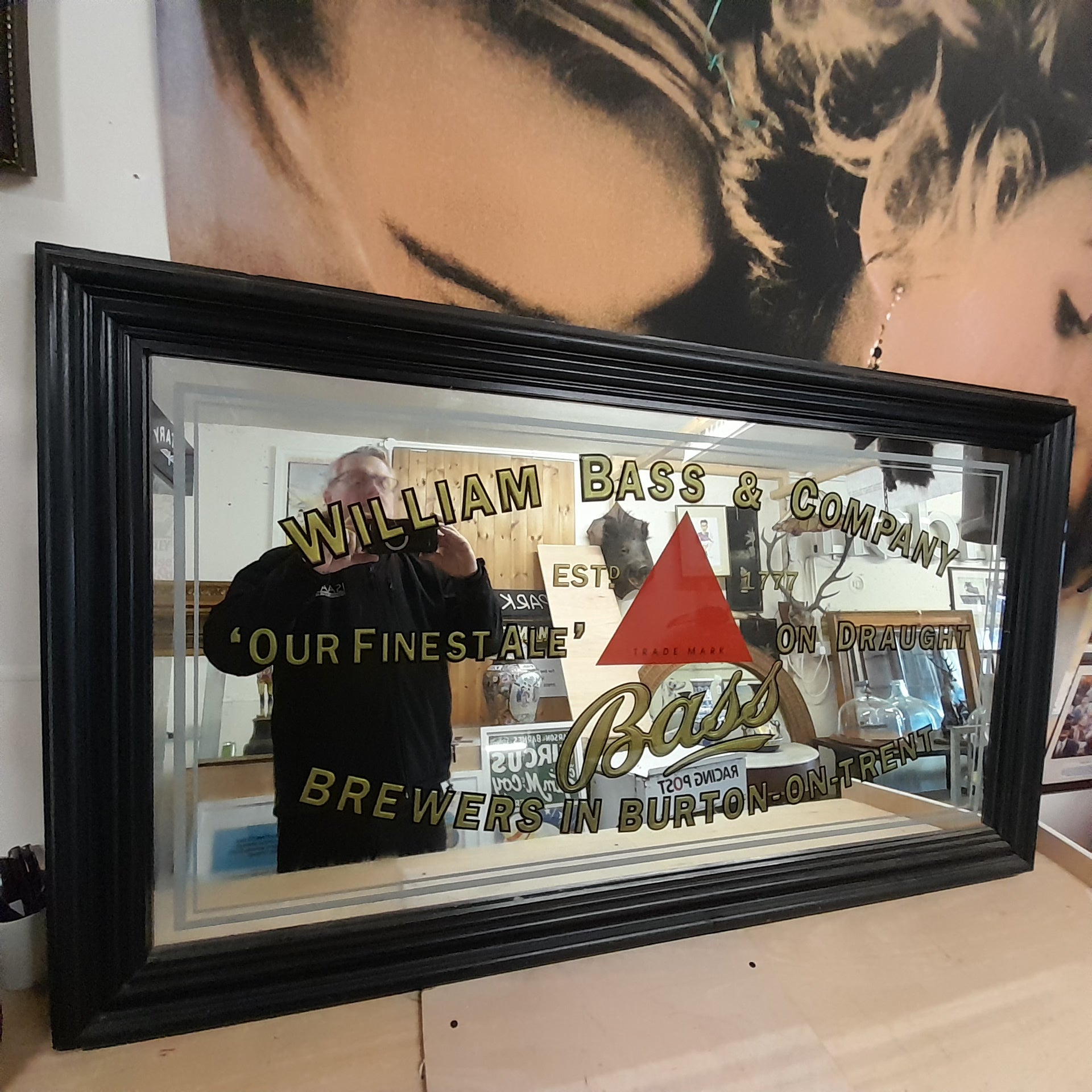 Large Framed WILLIAM BASS & COMPANY Alcohol Advertising Mirror