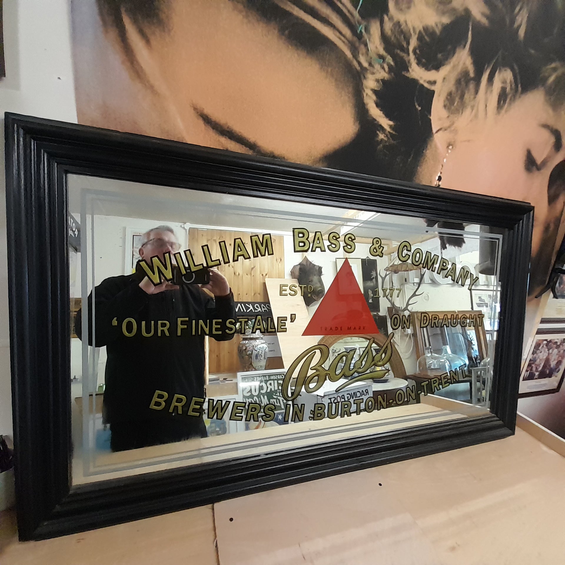 Large Framed WILLIAM BASS & COMPANY Alcohol Advertising Mirror