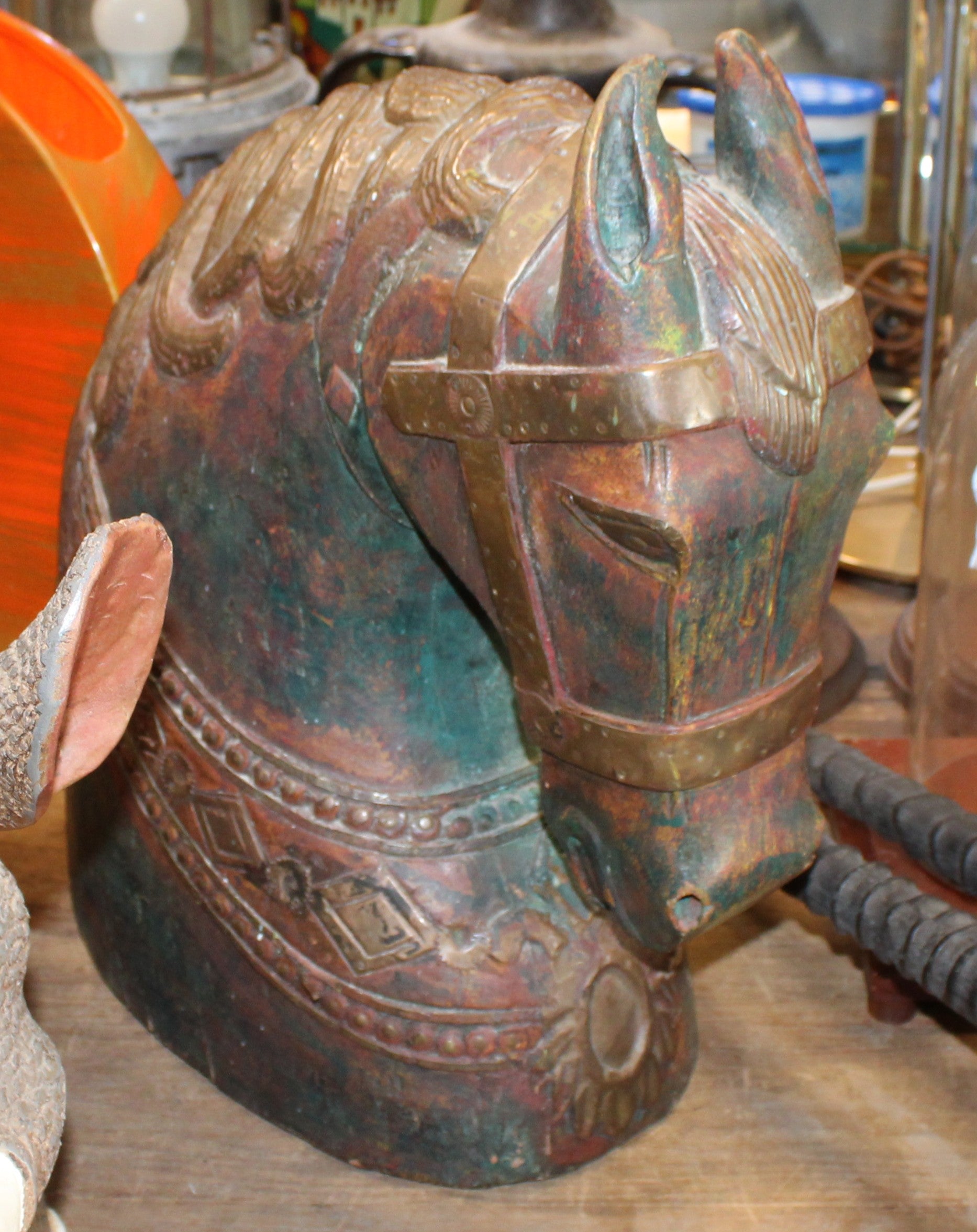 Decorative Wooden Horses Head with Copper Detailing