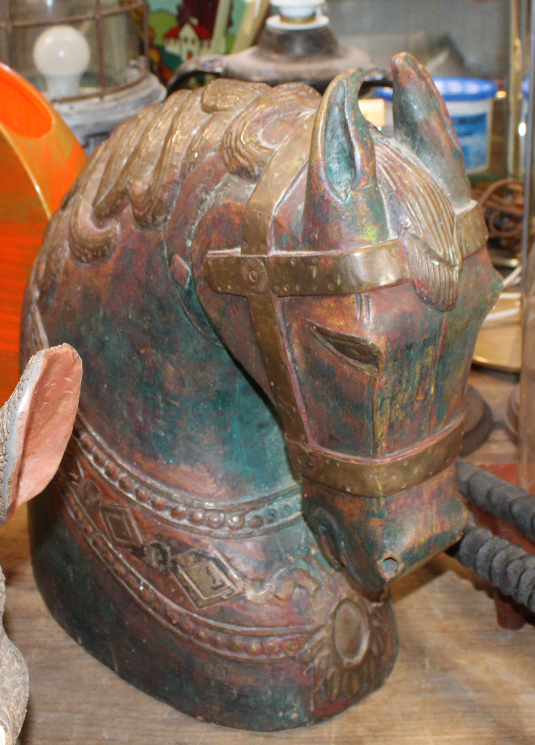 Decorative Wooden Horses Head with Copper Detailing
