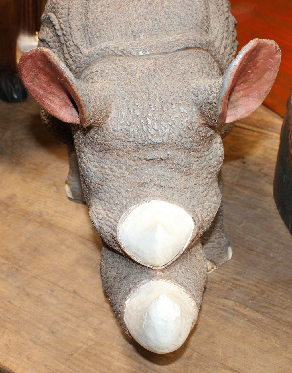 Large Wooden Single Piece Carved Rhino
