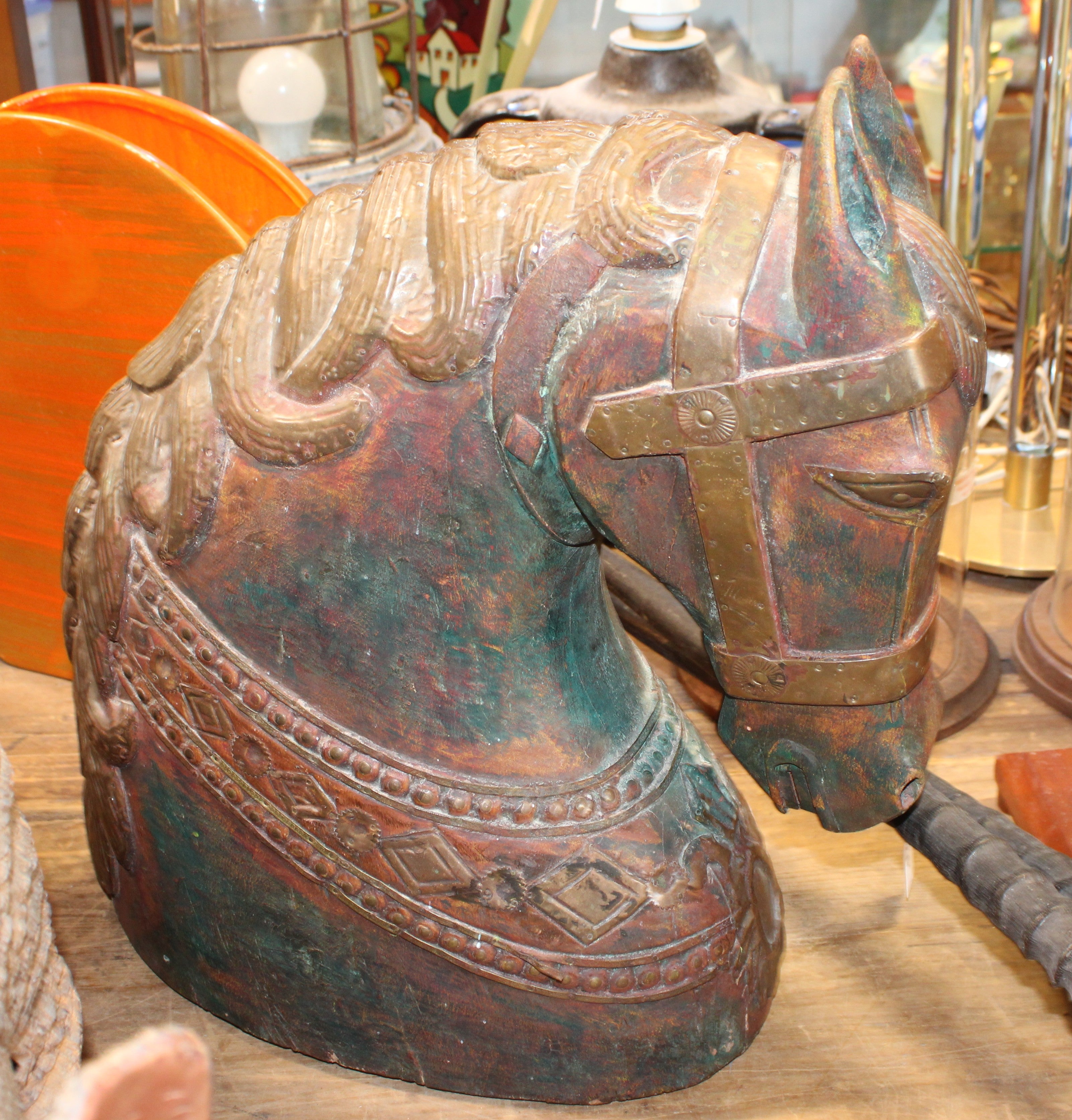Decorative Wooden Horses Head with Copper Detailing