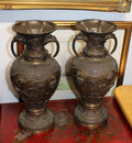 Pair of Bronze Highly Decorative Urns - 40cm Tall