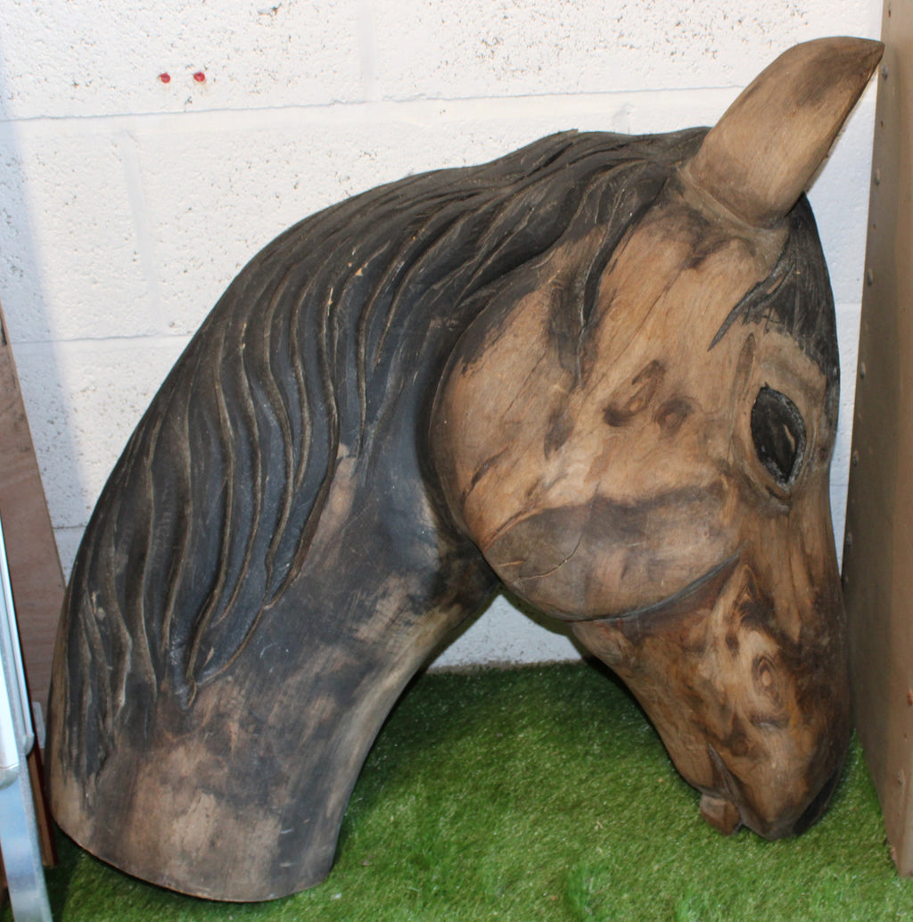 Solid Oak Carved Horses Head - Measures 90cm Tall