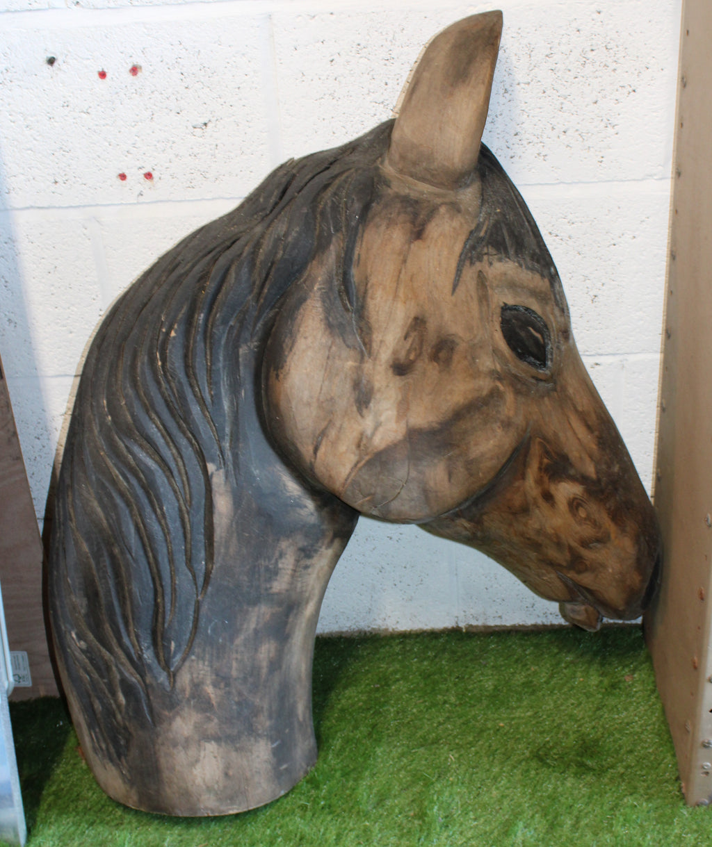 Solid Oak Carved Horses Head - Measures 90cm Tall