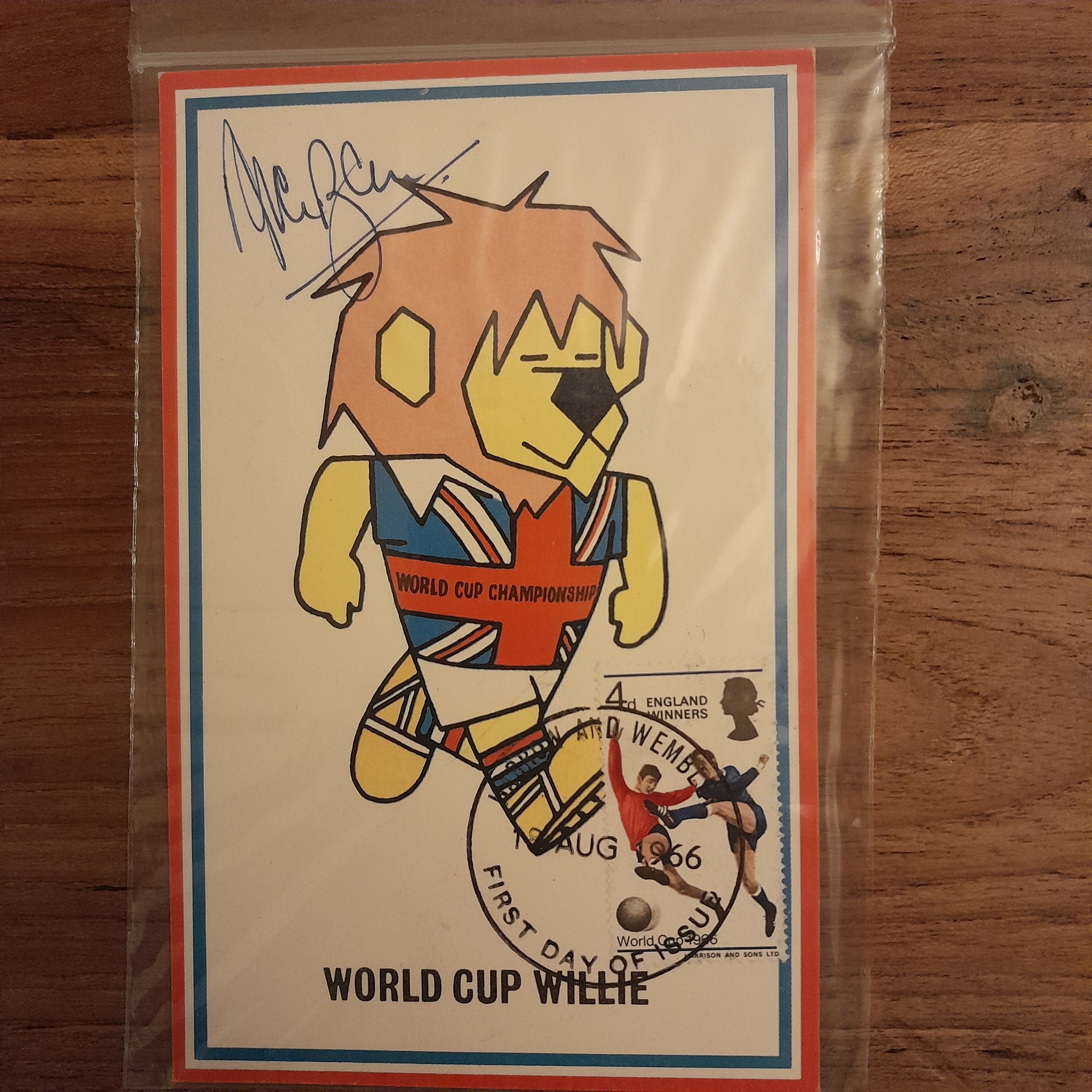 1966 World Cup Willie Card Hand Signed by Alan Ball - Comes with COA