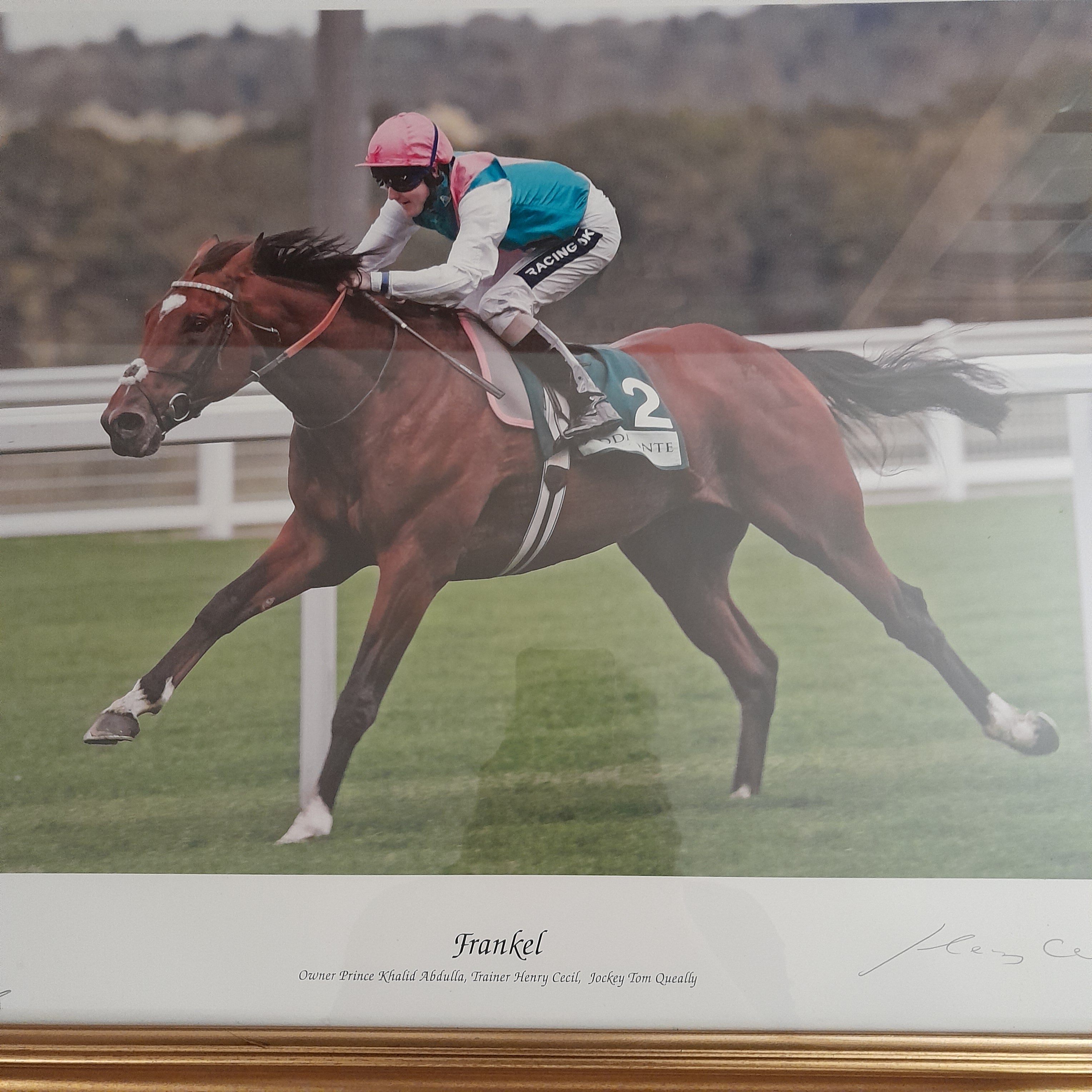 HORSE RACING - Framed Picture of FRANKEL Hand Signed by Tom Queally ( Jockey ) and Henry Cecil ( Trainer)