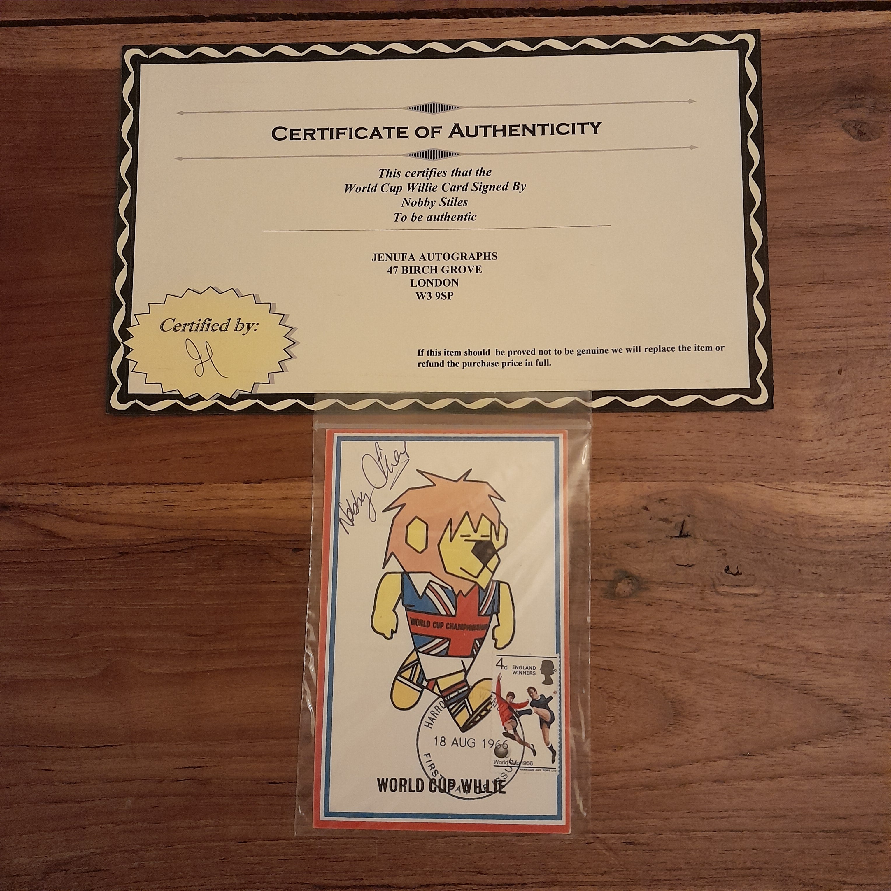 1966 World Cup Willies Card Hand Signed by Nobby Stiles - Comes with COA