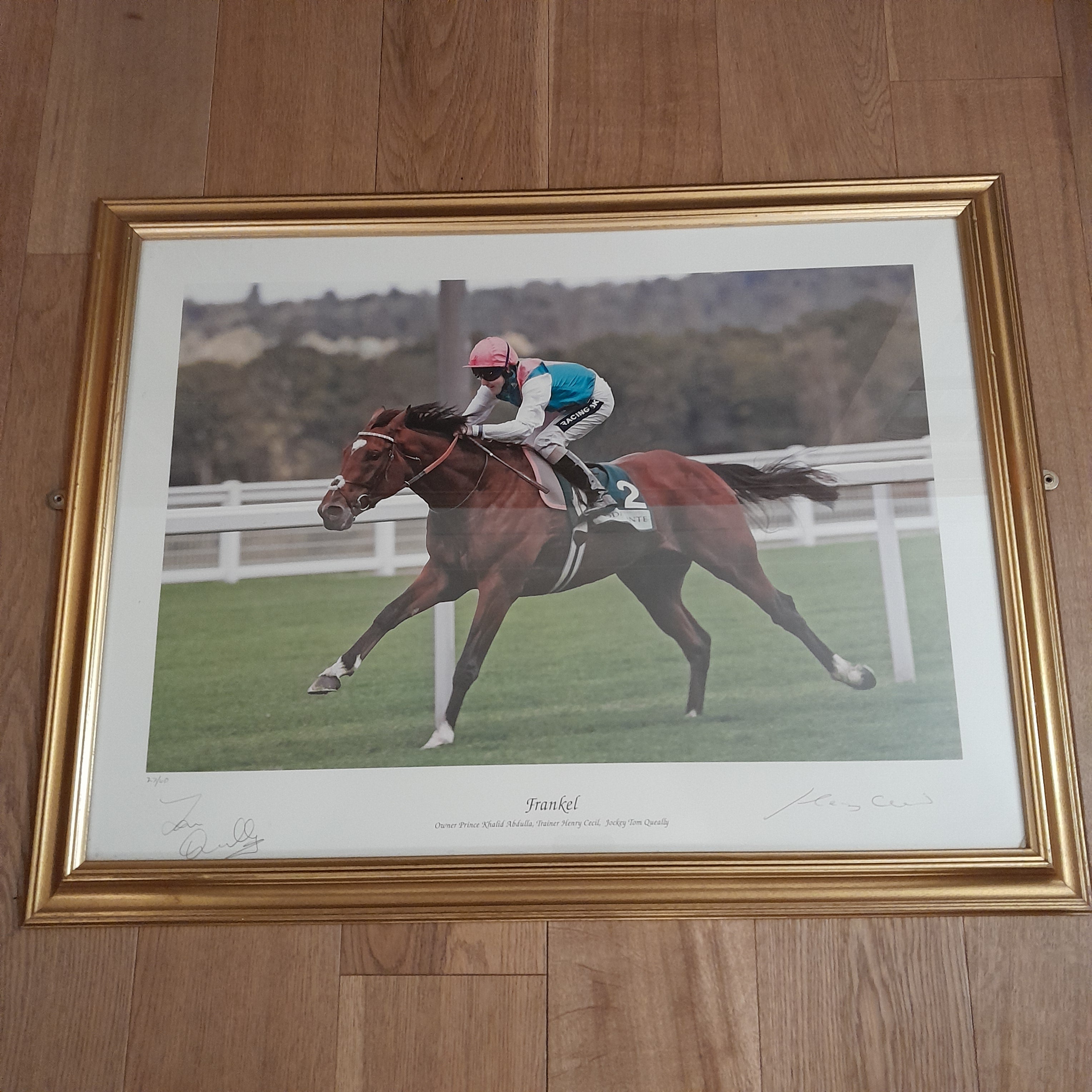 HORSE RACING - Framed Picture of FRANKEL Hand Signed by Tom Queally ( Jockey ) and Henry Cecil ( Trainer)