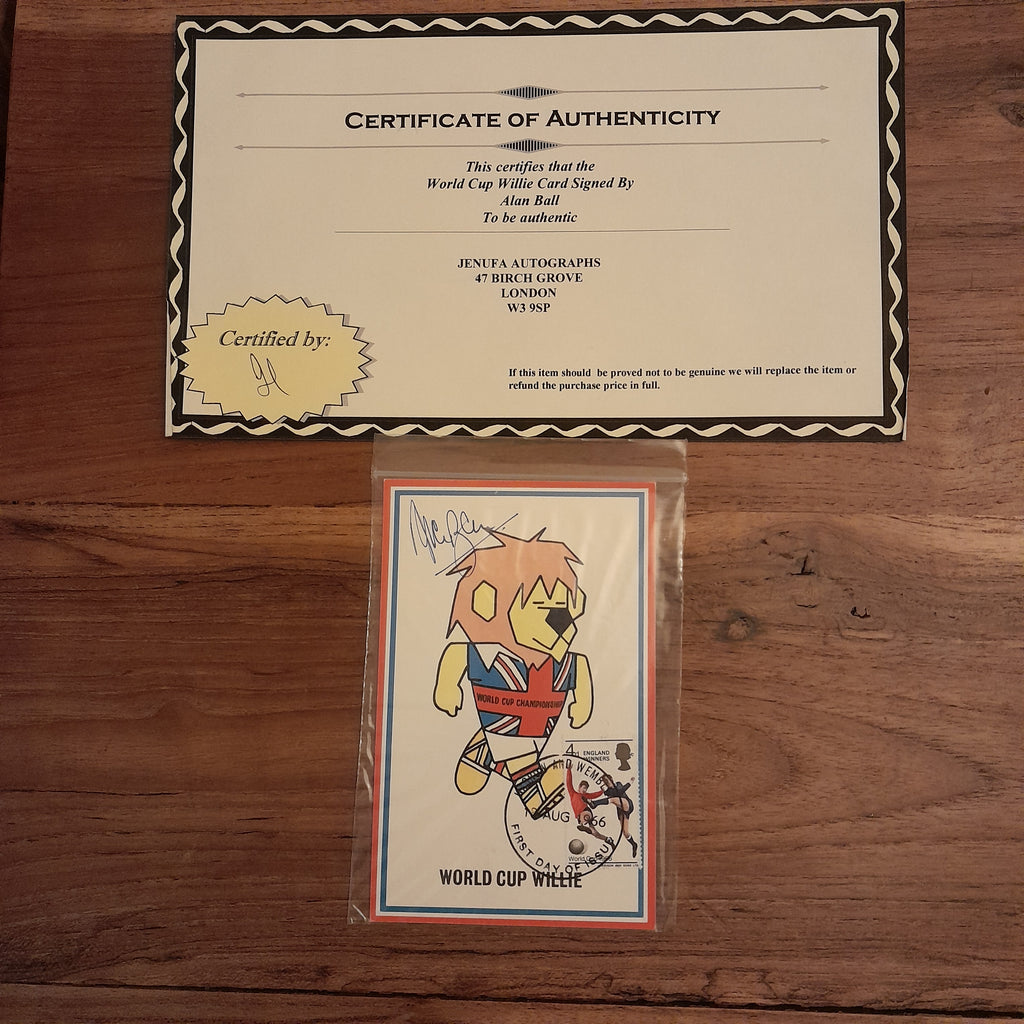 1966 World Cup Willie Card Hand Signed by Alan Ball - Comes with COA